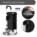 Foldable Shopping Cart Aluminium Shopping Trolley Grocery Bag with Wheels Waterproof Lightweight Utility Cart Tri-Wheel Black 45L