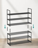 SONGMICS 3-Tier Shoe Rack, Storage Organiser, Metal, Fits 12 to 15 Pairs of Shoes, Stackable Shelf, for Hallway, Living Room, Bedroom, 30.5 x 92 x 55 cm, Black LSA303B02