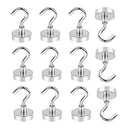 UCINNOVATE Magnetic Hooks Heavy Duty, 24Lbs Neodymium Magnets with Hooks for Refrigerator, 12 Pcs Strong Cruise Hooks for Hanging, Magnetic Hanger for Grill, Toolbox, Storage