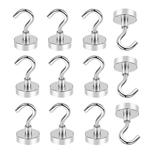 UCINNOVATE Magnetic Hooks Heavy Duty, 24Lbs Neodymium Magnets with Hooks for Refrigerator, 12 Pcs Strong Cruise Hooks for Hanging, Magnetic Hanger for Grill, Toolbox, Storage