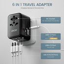 LENCENT Universal Travel Adapter, GaN III 45W International Charger with 3 USB Ports & 2 USB-C PD Fast Charging Adaptor, Worldwide Wall Charger for iPhone, Laptops, USA/UK/EU/AUS, Black
