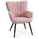 Yaheetech Accent Chair, Modern and Elegant Armchair, Linen Fabric Vanity Chair, Living Room Chair with Metal Legs and High Back for Living Room Bedroom Office Waiting Room, Pink