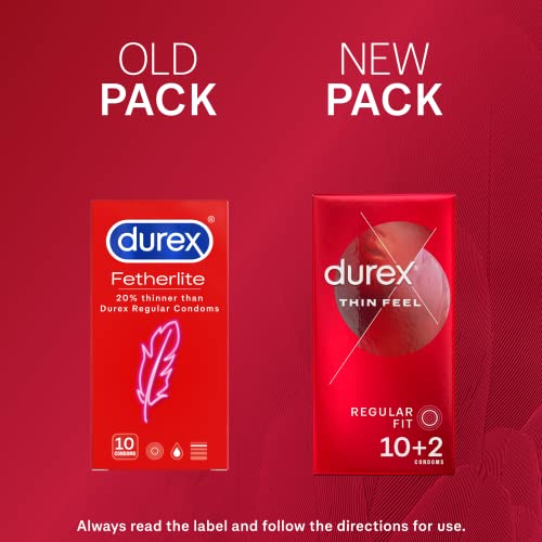 Durex Thin Feel Latex Condoms Regular Fit, Pack of 10+2