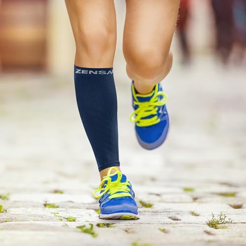 Zensah Calf/Shin Splint Compression Sleeve (Singe Sleeve), Navy Blue, Large/X-Large