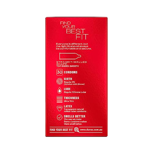 Durex Thin Feel Latex Condoms Regular Fit, Pack of 30