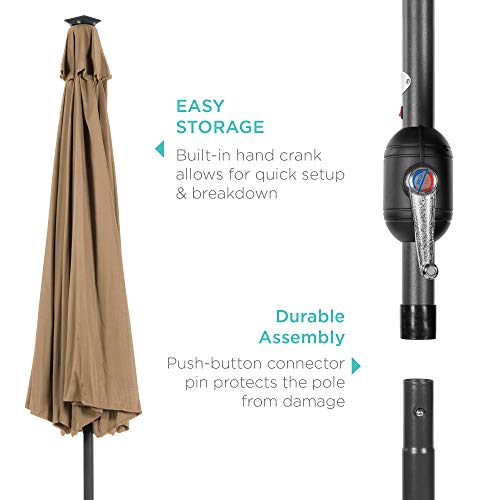 (Tan) - Best Choice Products 3m Deluxe Solar LED Lighted Patio Umbrella w/Tilt Adjustment (Tan)