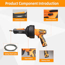 DOMINOX 12V Electric Drain Snake with 23FT Plumbing Snake, Drain Snake Clog Remover with 2.0Ah Battery and Charger, Drain Auger for Unclogging Toilet, Sewer, Bathroom, Sink Drain 3/4"-2" Pipes