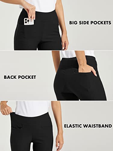 WILLIT Women's Golf Pants Stretch Casual Pull on Pants Quick Dry Hiking Pants Tummy Control Black M