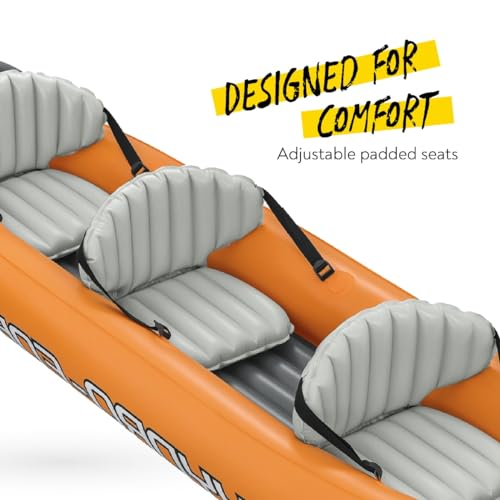 Bestway | Hydro-Force Rapid X3 Kayak| Inflatable Boat Set with Hand Pump, Paddles, Seats, Fins and Storage Bag | Three Seater