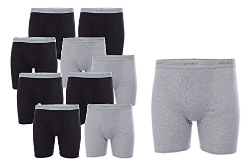 Hanes Men's 10-Pack Boxer Briefs with Comfort Flex Waistband, Black/Grey, Large