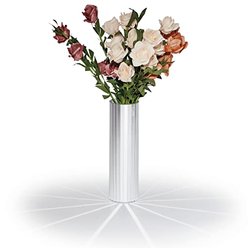 VIYNRAN Mosaic Flower Vase Handmade Decorative Crackle Glass Tall Silver vase House Decor Table Centerpieces, Crystal Silver Glass Decorative Mirror Vase for Flowers Centerpieces. Can’t Hold Water. L