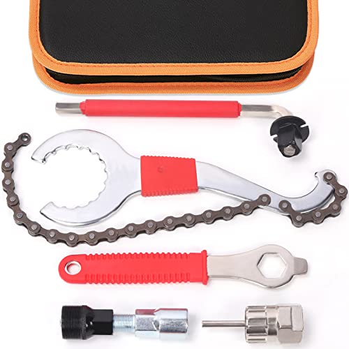 Swpeet 7Pcs Bicycle Repair Tool Assortment Kit, 3 in 1 Multi Bike Cassette Removal Tool with Chain Whip, Auxiliary Wrench, Bracket Removal, Crank Puller Tool, 16mm Spanner Perfect for Repair Bike