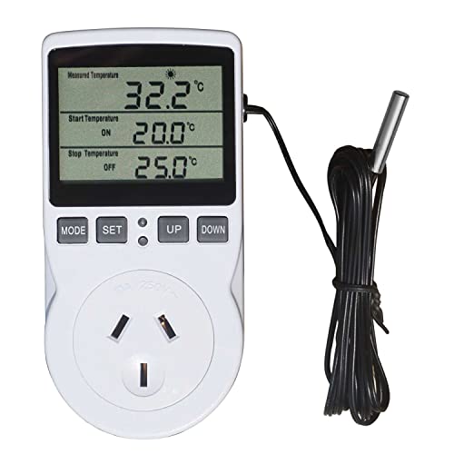 Digital Temperature Controller Thermostat Heating and Cooling Mode Outlet Socket with 1.7m Sensor for Carboy Homebrew Fermenter Greenhouse Terrarium 240V 10A 2400W