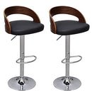 vidaXL Set of 2 Bent Wood Bar Stools - Resistant Faux Leather Upholstery - Height Adjustable - Rotatable - Dark Brown & Black