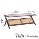 Tiita Rattan Coffee Table, Bamboo Accent Bedside Tables, Glass Nightstand Side Table, Boho Wooden End Table with Storage for Living Room,Living Room, Dining Room, Tea, Home Décor