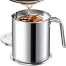 Chihee Oil Strainer Pot Grease Can 2 L Stainless Steel Oil Storage Can Container with Fine Mesh Strainer Dust-Proof lid Non-Slip Plate Suitable for Storing Frying Oil and Cooking Grease