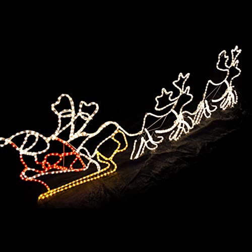 2.4M LED Christmas Light Giant Santa Sleigh Light with 2 Deer w/8 Function Controller for Holiday New Year Wedding Party Indoor Outdoor Xmas Decoration