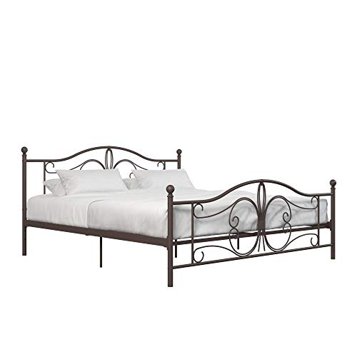 DHP Bombay Metal Platform Bed with Parisian Style Headboard and Footboard, Adjustable Base Height for Underbed Storage, No Box Spring Needed, King, Bronze