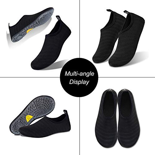 WateLves Water Shoes for Womens Mens Barefoot Quick-Dry Aqua Socks for Beach Swim Surf Yoga Exercise New Translucent Color Soles, Stripe/Black, 3.5-4