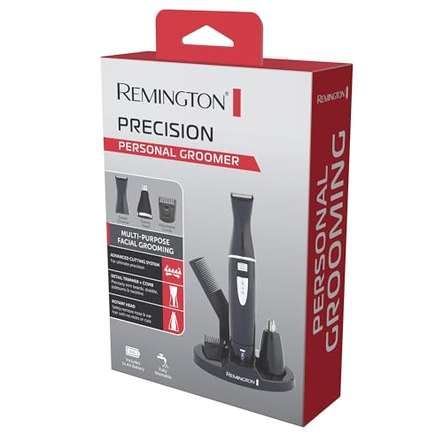 Remington Men's Precision Personal Groomer Kit, PG025AU, Showerproof Trimmer With 2 Attachments & Comb, For Grooming Beard, Stubble, Sideburns, Nose and Ears - Black