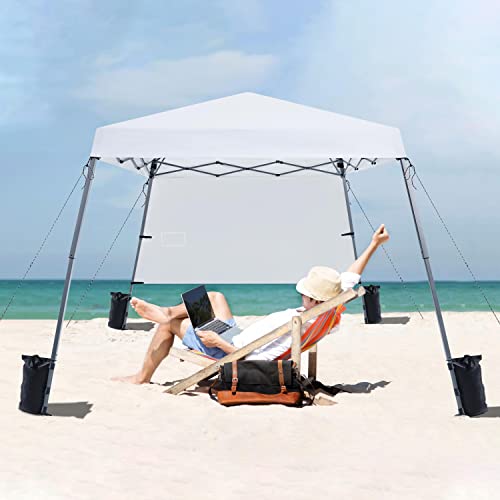 Yaheetech Pop Up Canopy Tent with Backpack, 10x10 Base Portable Easy One Person Setup Folding Shelter Compact Lightweight Slant Leg Canopy with 1 Sidewall, 8x8 Top, White