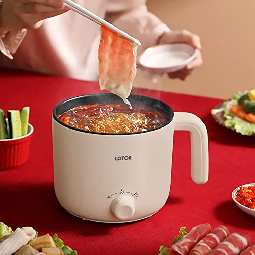 Electric Hot Pot,1.2 Liter Electric Cooker, Rapid Noodles Cooker，Shabu Hot Pot，For Steak, Egg, Fried Rice, Ramen, Oatmeal, Soup，With Over-Heating Protection, Boil Dry Protection