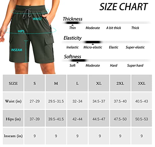 Soothfeel Women's 9" Hiking Cargo Shorts with 5 Pockets Quick Dry Summer Athletic Golf Bermuda Long Shorts for Women Casual, Deep Blue, Large