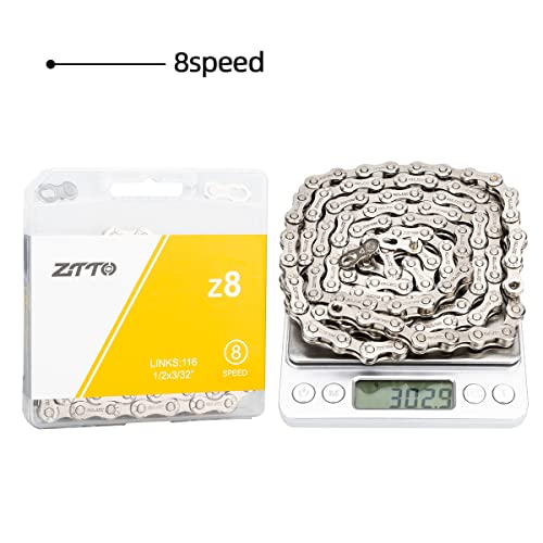 ZTTO Bike Chain 6/7/8/9/10/11/12 Speed Bicycle Chain with Quick Link 116/126 Link Universal, Silver(6/7/8 Speed)