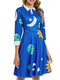 ZEZCLO Women's Long Sleeve Peter Pan Collar A-line Dress Halloween Costume Vintage Solar System Fit and Flare Dresses, Blue, Medium