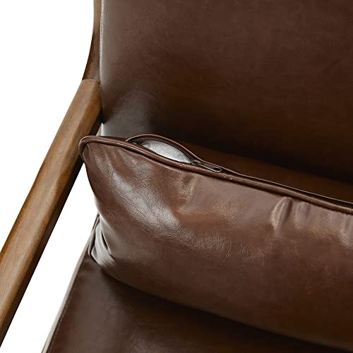 glitzhome 30.75 "H Mid Century Coffee Accent Armchair, Single Reading Armchair PU Leather Lounge Chair with Walnut Ruberwood Frame