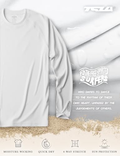 TSLA Men's UPF 50+ Long Sleeve Rashy Rash Guard, UV/Sun Protection Quick Dry Swim Shirts TM MSS44-WHT Medium