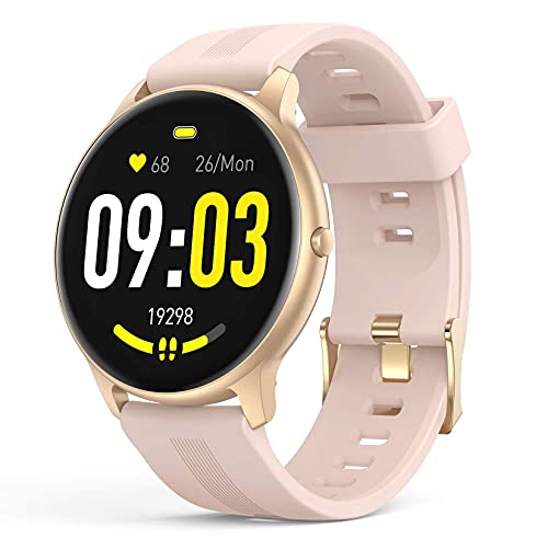 AGPTEK Smart Watch for Women, Smartwatch for Android and iOS Phones IP68 Waterproof Activity Tracker with Full Touch Color Screen Heart Rate Monitor Pedometer Sleep Monitor, Pink