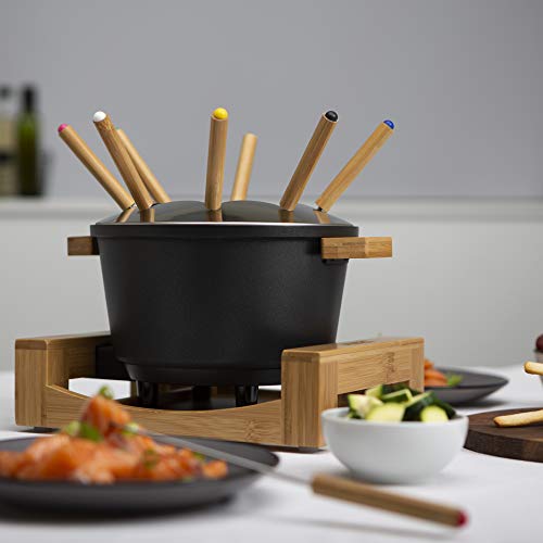 Princess 01.173025.02.001 Fondue Set Pure Black, Bamboo, 800 W, 1.5 liters, Bamboo & Black