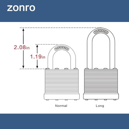 ZonRo Locks Laminated Steel Keyed Padlocks,Keyed Alike Locks, 1-9/16 inch Wide,Long Shackle Padlocks, Pack of 48，Black Hoop, for Hasp Latch, Sheds, Fences, Storage Locker, School, Gym…