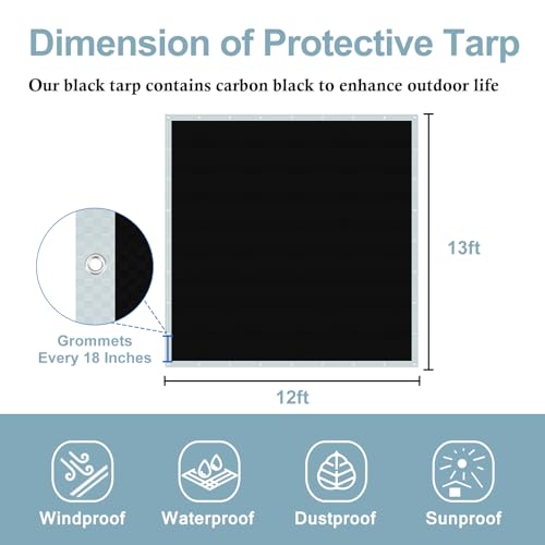 UCINNOVATE 12x13 Ft White/Black Tarp Heavy Duty Waterproof, 10 Mil Durable UV Resistnat Windproof Protective Tarp Cover, Grommets Every 18’’ Outdoor Tarp for Shed Canopy Frame Carport Rain Shelter