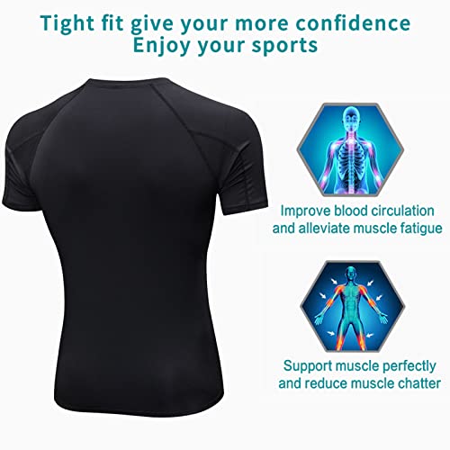 Men's Compression Shirts Short Sleeve Workout Gym T-Shirt Running Tops Cool Dry Sports Base Layer Athletic Undershirts, 3pcs