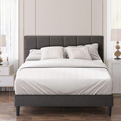 Zinus Lottie Queen Bed Frame Platform/Bedroom Furniture/Dark Grey/Easy Assembly, Superior Long Lasting Support/Mattress Platform