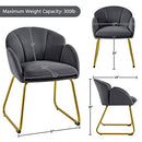 Yaheetech Flower Shape Velvet Armchair, Modern Side Chair Vanity Chair with Golden Metal Legs for Living Room/Dressing Room/Bedroom/Home Office/Kitchen, Dark Gray