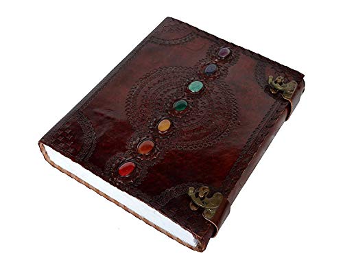 TUZECH Leather Journal Book Seven Chakra Medieval Stone Embossed Handmade Book of Shadows Notebook Office Diary College Book Poetry Book Sketch Book (13 Inches)