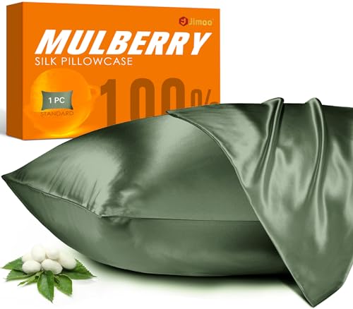 100% Mulberry Silk Pillowcase for Hair and Skin, 22 Momme Natural Silk Pillow Case with Zipper, Soft Cooling Washable Both Sided Pure Silk Pillow Cover(Matcha, Queen 20''×30'',1pc)