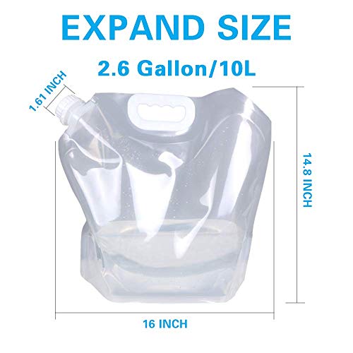 1.3 Gallon /2.6 Gallon Collapsible Water Container Bag, BPA Free Food Grade Clear Plastic Storage Jug for Sport Camping Riding Mountaineer,Freezable,Food Grade (2.3 Gal, 4-pack)