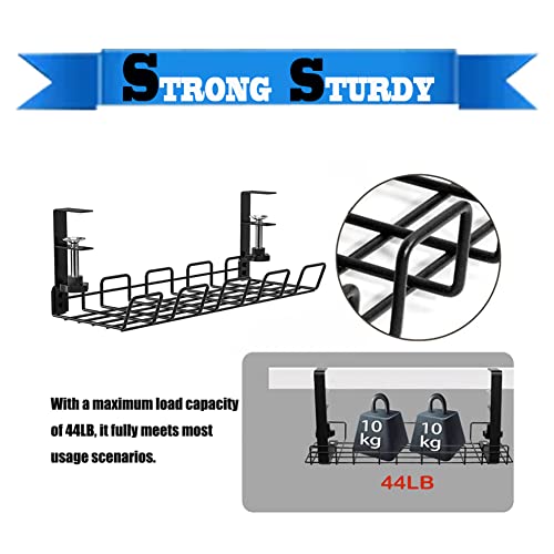 Cable Management Under Desk As Cord Basket Tray for Cable Organize,Detachable No Drill Wire Management Rack As Computer Cable Management,Under Desk Storage Shelf (Black)