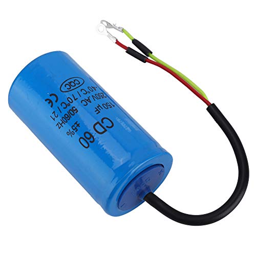 Joyzan CD60 Run Capacitor, Anti Explosion Heat Resisting Run Capacitor 150Uf Capacity 250V Ac 50/60Hz Frequency Round Blue Capacitors with Wire Lead for Motor Air Compressor Start Motors Conditioner