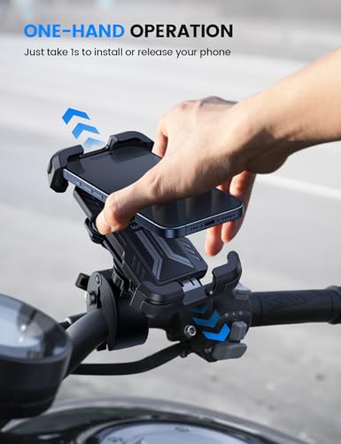 Lamicall Motorcycle Phone Mount Holder - Anti Shake Motorcycle Cell Phone Mount with Vibration Dampener, Upgraded Security Lock & Handlebar Clamp, Fit iPhone 15/14/ 13 Pro Max, More 4.7-6.8” Phones