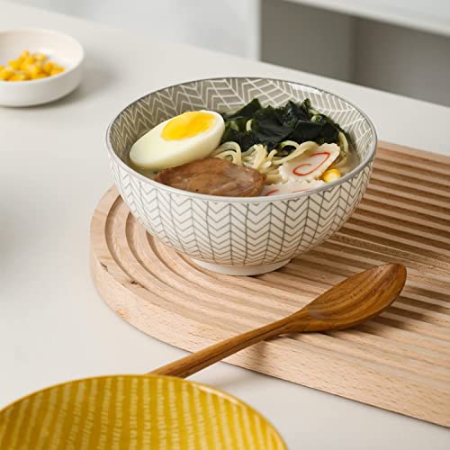 HUIRUMM Ceramic Cereal Bowl, Set of 6 Vibrant Color Dessert Bowls,22 oz Porcelain Bowl Set,Oatmeal Bowls, Bowls for Soup, Salad, Rice, Ramen, Dessert, Rice, Noodle, Bowls for Kitchen, Assorted Designs