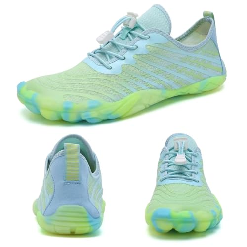 WateLves Water Shoes for Men Women Barefoot Quick-Dry Aqua Sock Outdoor Athletic Sport Shoes Kayaking Boating Hiking Surfing Walking, Blue/Green, 10 Women/9 Men