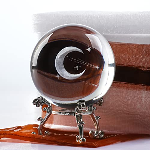 60mm 3D Moon Planet Laser Engraved Crystal Ball Glass Sphere Paperweight Home Art Decor Crafts with Stand