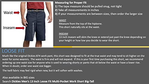 Dickies Men's 13 Inch Loose Fit Multi-Pocket Work Short, Khaki, 32