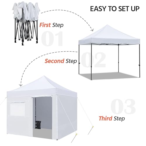 Yaheetech 10'x10' Pop-up Canopy Tent - Heavy Duty Commercial Instant Canopies, Commercial Tents Market stall, UV Gazebo for Camping, with 4 Removable Sidewalls Sandbags and Mesh Window - White