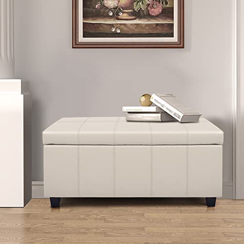 Homestripe 36Inch Damara Lift-Top Storage Ottoman Bench with Faux-Leather Upholstery, Upholstered Foam Padded Rectangular Footstool, Easy Assemble Furniture ,Cream